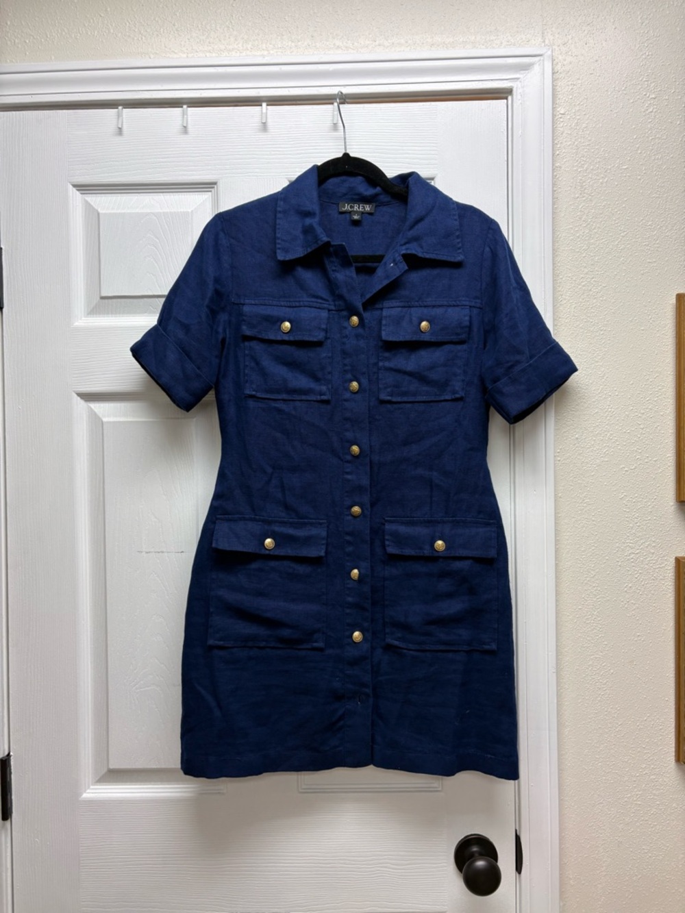 J. Crew Navy Short-Sleeve Utility Shirt Dress